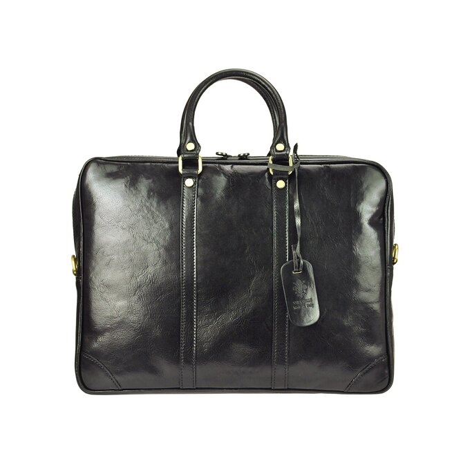 Velká luxusní kožená hladká černá business taška do ruky Gregorio 02 černá, kůže