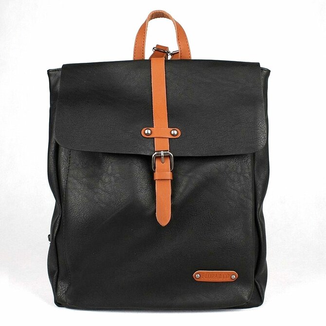 Velký městský černý batoh FLORA&amp;CO H6725 s obsahem cca 10l, formát A4 černá, syntetická kůže