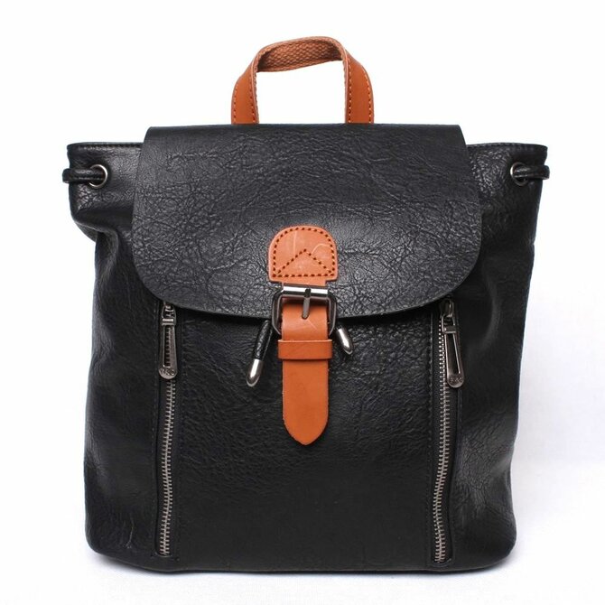 Středně velký městský černý batoh FLORA&amp;CO H6735 s obsahem cca. 6l černá, syntetická kůže