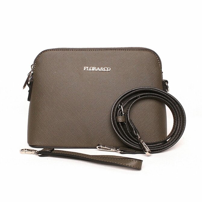 Malá pevná zelenohnědá (khaki) crossbody kabelka FLORA&amp;CO F3772 zelená, syntetická kůže