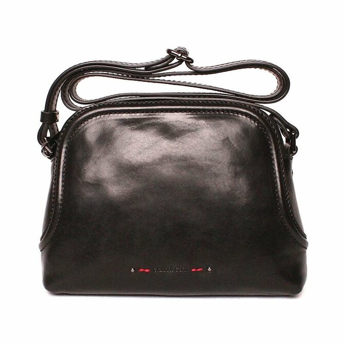 Luxusní tmavěčerná kožená crossbody kabelka Gianni Conti 257 černá, kůže