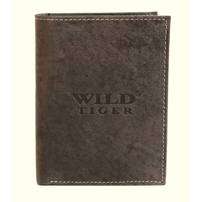 Tmavěhnědá pánská kožená peněženka Wild Tiger (AM-28-123) na výšku hnědá, kůže
