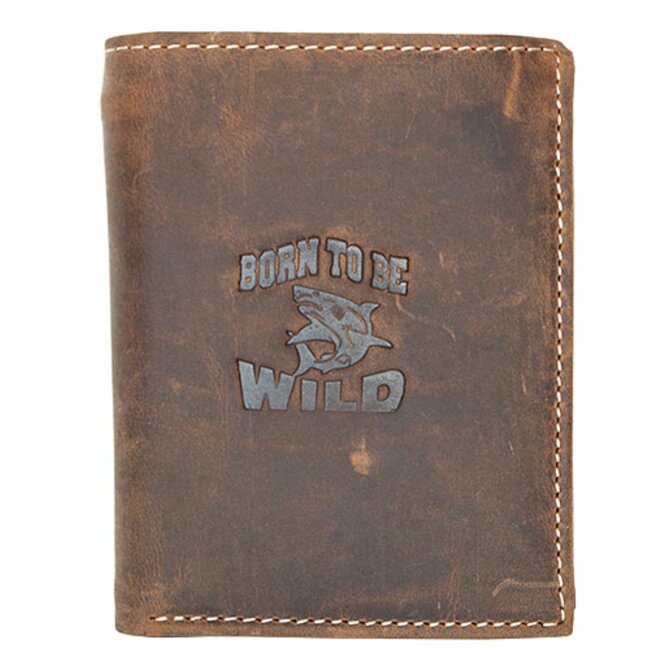 Hnědá pánská kožená peněženka Born to be Wild se žralokem na výšku hnědá, kůže