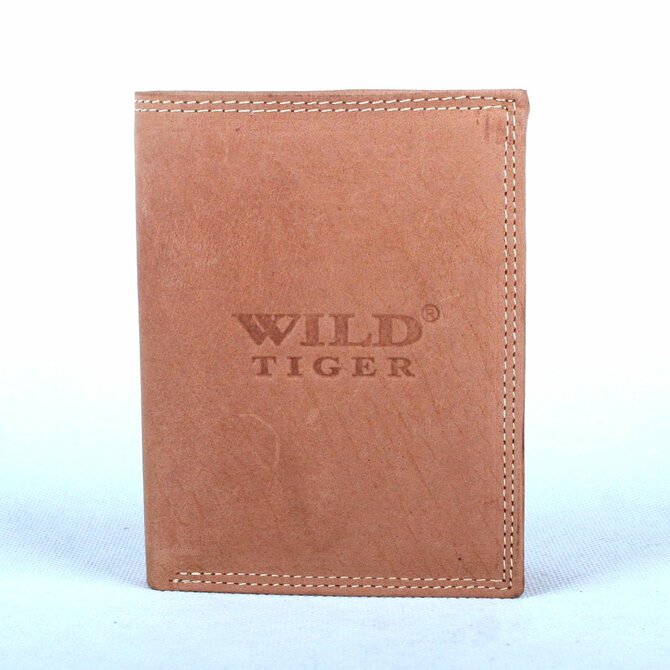 Světlehnědá pánská kožená peněženka Wild Tiger na výšku hnědá, kůže