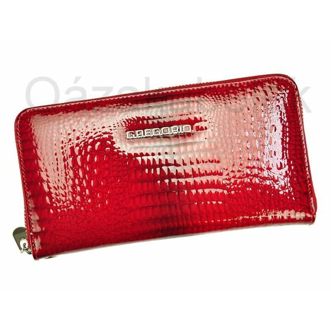 Lesklá celozipová kožená červená peněženka Gregorio GF119 červená, kůže