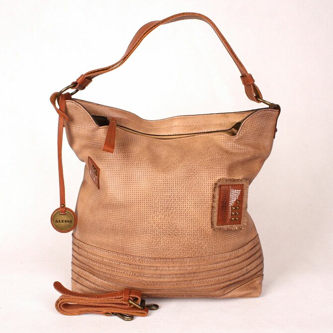 Velká hnědá kabelka na rameno i crossbody S038 hnědá, syntetická kůže, látka
