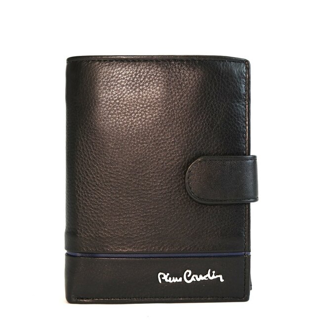 Luxusní černá kožená peněženka Pierre Cardin 326A s modrým proužkem + RFID černá, kůže