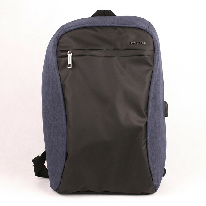 Velký zpevněný modrý batoh David Jones PC-033 s obsahem cca. 20l s USB modrá, syntetická kůže