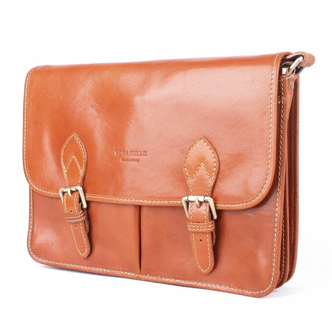 Hnědá hladká kožená crossbody aktovka Vera Pelle no. 8320 hnědá, kůže