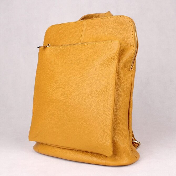 Hořčicový kožený batoh/crossbody kabelka 7750 o obsahu cca. 7 l žlutý, kůže