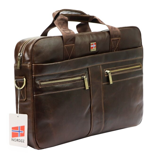 Kožená tmavěhnědá business taška (aktovka) Nordee S134B na notebook tmavěhnědá, kůže