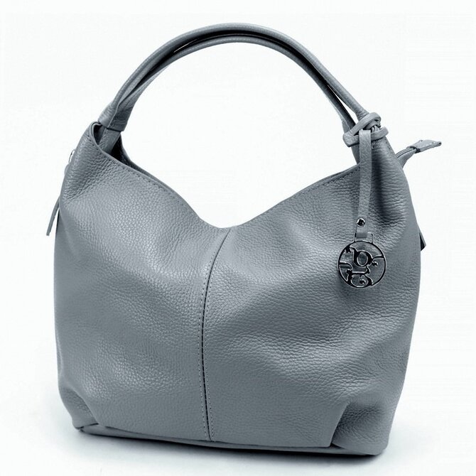 Středně velká kožená šedá kabelka na rameno Gregorio no. 37 šedá, kůže