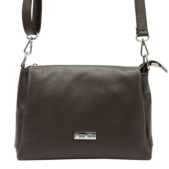 Malá/střední tříoddílová kožená tmavěhnědá crossbody kabelka Mia More no. 002 tmavěhnědá, kůže