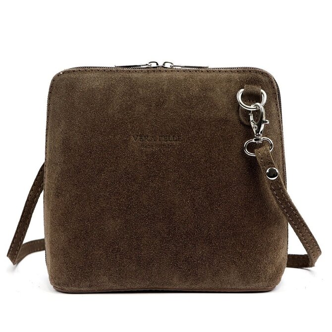 Hnědá malá kožená - semišová - crossbody kabelka no. 03 hnědá, kůže