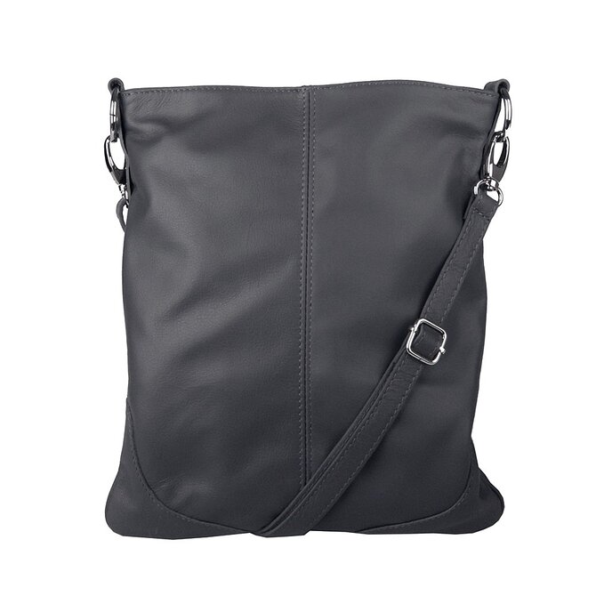 Střední/velká tmavěšedá kožená crossbody kabelka Vera Pelle no. 5509 NEW tmavěšedá, kůže