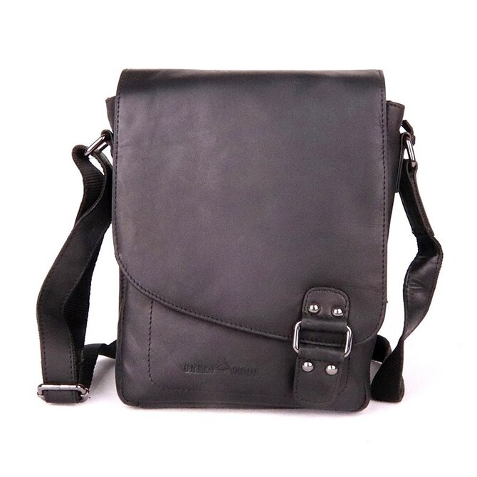 Středně velká černá kožená crossbody taška GreenWood no. 834 černá, kůže