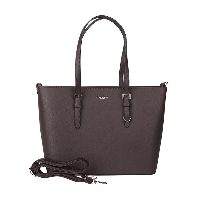 Tmavěhnědá (čokoládová) velká elegantní pevná kabelka na rameno FLORA&amp;CO F9126 tmavěhnědá, syntetická kůže