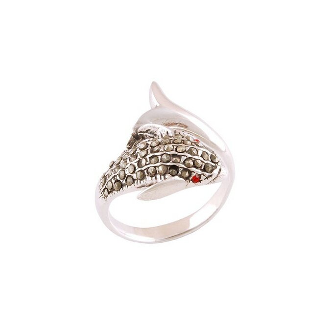 AutorskeSperky.com - Stříbrný autorský prsten delfíni s granáty -  S326 Stříbro