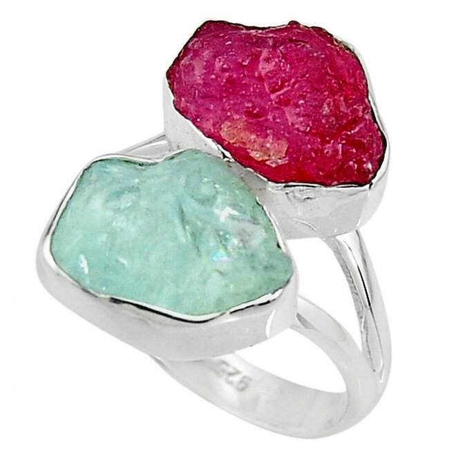 AutorskeSperky.com - Stříbrný prsten s akvamarínem a rubínem -  S3918 Stříbro