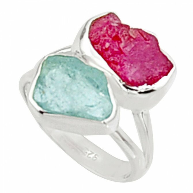 AutorskeSperky.com - Stříbrný prsten s akvamarínem a rubínem -  S3919 Stříbro