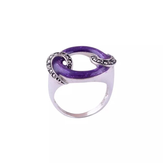 AutorskeSperky.com - Stříbrný prsten s markazity zdobený smaltem -  S280 Stříbro