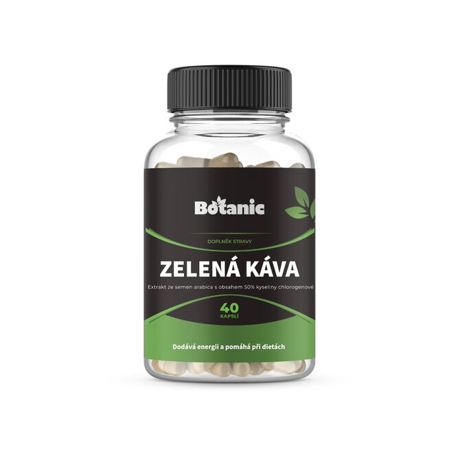Botanic Zelená káva - Extrakt ze semen arabica s obsahem 50% kyseliny chlorogenové v kapslích