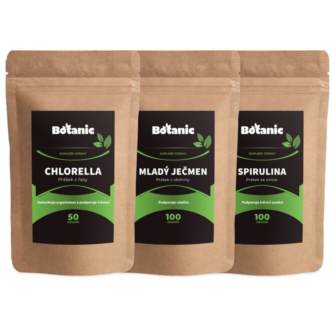 Botanic Chlorella, Spirulina a Mladý ječmen - Výhodný balíček 250 g