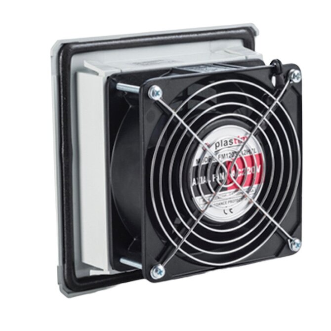 Ventilátor s filtrem + svorka, 100 (140) m3/h 160x160, 230V 50/60Hz IP54  Plastim