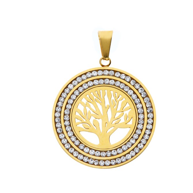 Ewena Řetízek s přívěskem strom života s krystaly ve zlaté barvě