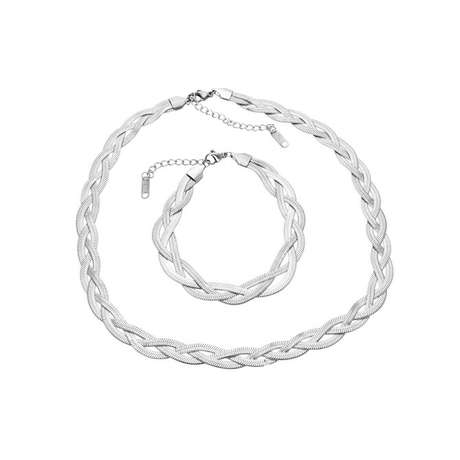 Ewena Dámský plochý náhrdelník s náramkem z chirurgické oceli