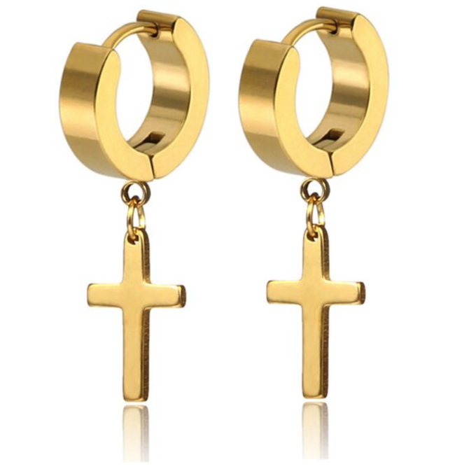 Ewena Náušnice z oceli s křížkem 10x15 mm Gold chirurgická ocel