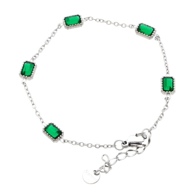 Ewena Dámský náramek stříbrný z chirurgické oceli zelený Akaha