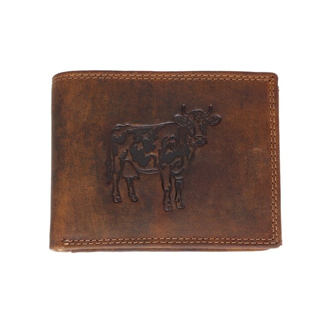 Ewena Pánská kožená peněženka hnědá s motivem Kravičky