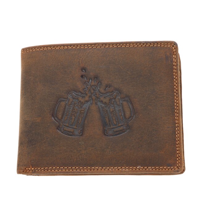 Ewena Pánská kožená peněženka hnědá s motivem Piva