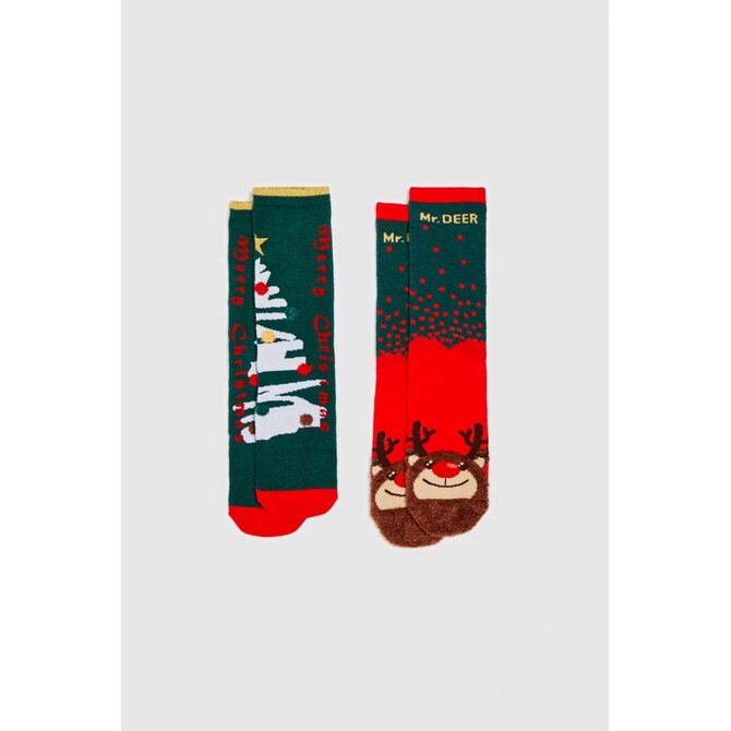 Moodo Ponožky dámské vánoční 2ks zelená, 37/40