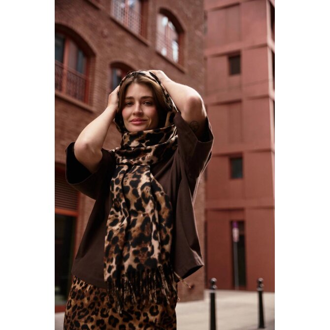 Moodo šála dámská LEOPA světle hnědá