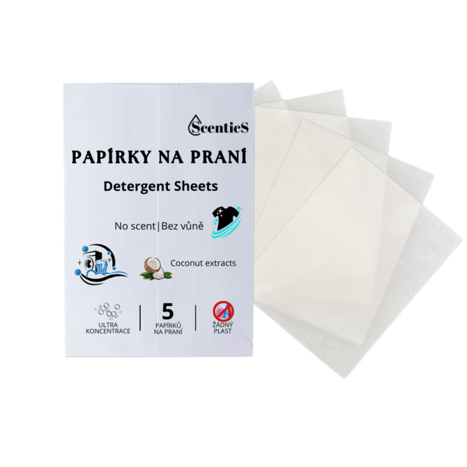 Sada 5 papírků na praní bez vůně