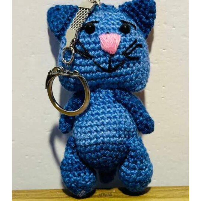 Přívěšek na klíček kočička Modrá, bavlna