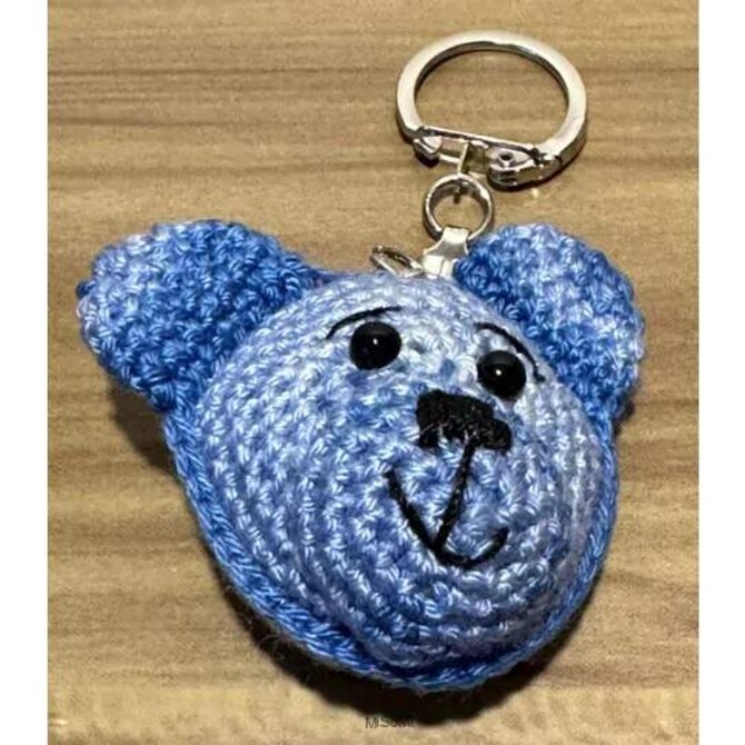 Přívěšek na klíček medvídek hlava Modrá, bavlna
