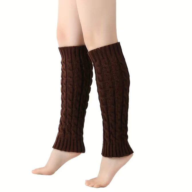 Kotníkové návleky na nohy copánkový vzor - tmavě hnědé - vel. UNI Hnědá, UNI