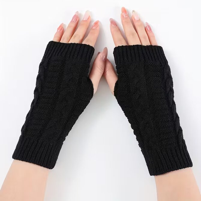 Pletené návleky na ruce - pletené rukavice dámské RU0011 - černé - vel. UNI Černá, UNI