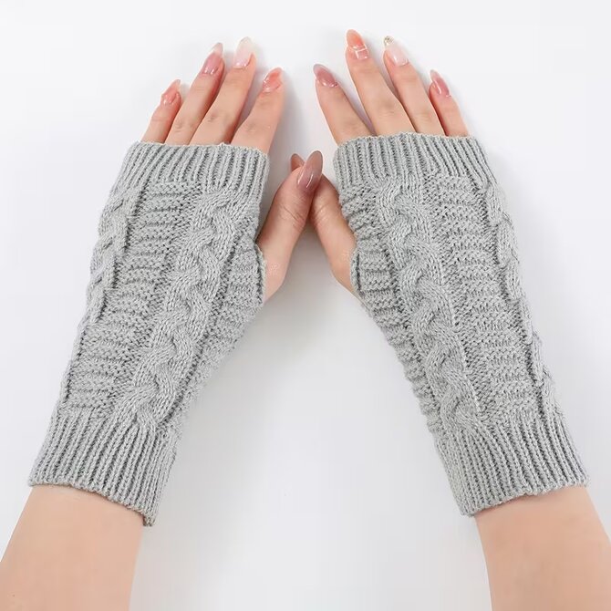 Pletené návleky na ruce - pletené rukavice dámské RU0011 - světle šedé - vel. UNI Šedá, UNI