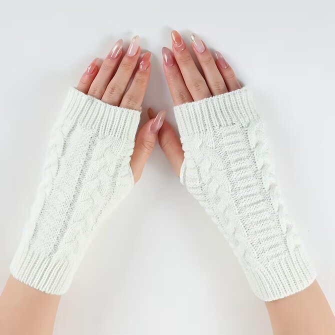 Pletené návleky na ruce - pletené rukavice dámské RU0011 - bílé - vel. UNI Bílá, UNI