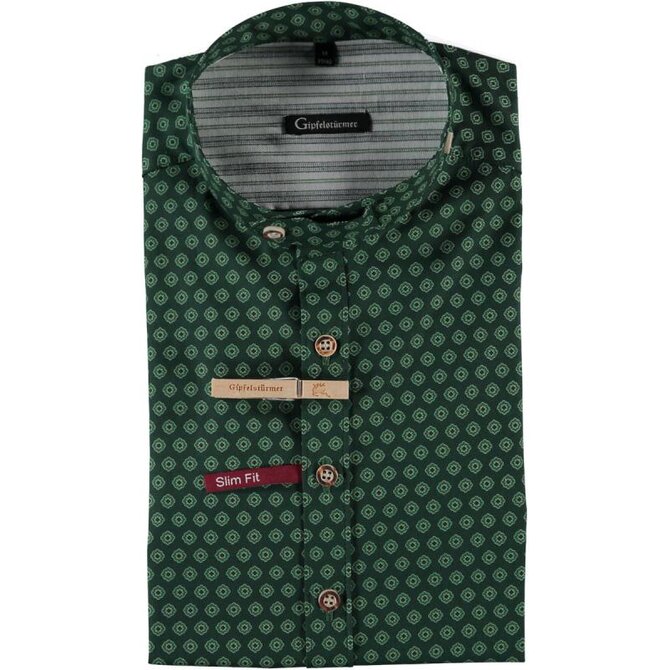 Orbis textil Orbis košile zelená s kulatým vzorem bez límečku 3934/57 dlouhý rukáv Varianta: 41/42 Zelená, 100% bavlna