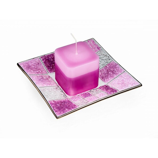 WAGA - Skleněný svícen CORAL KARO růžový s vonnou svíčkou