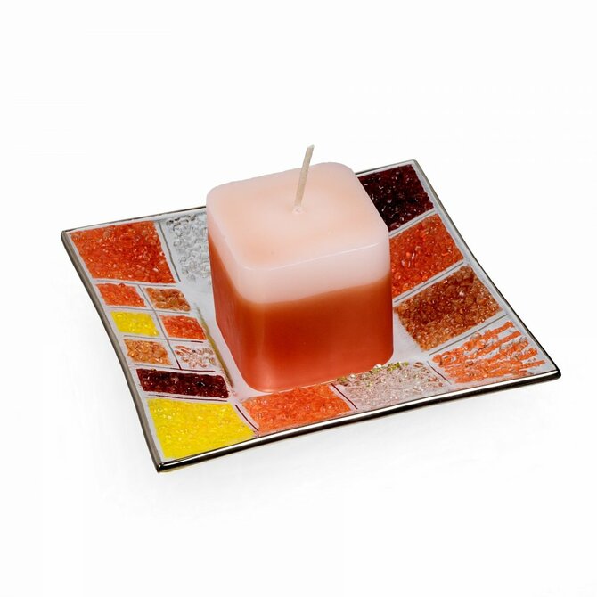 WAGA - Skleněný svícen CORAL KARO oranžový s vonnou svíčkou