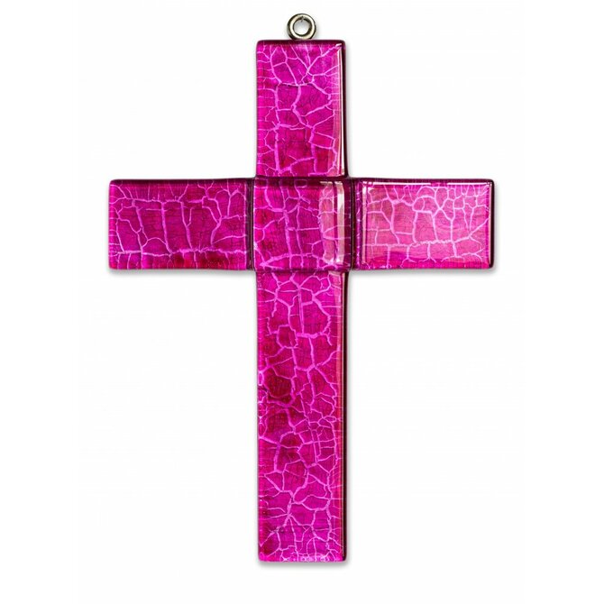 WAGA - Skleněný kříž na stěnu růžový