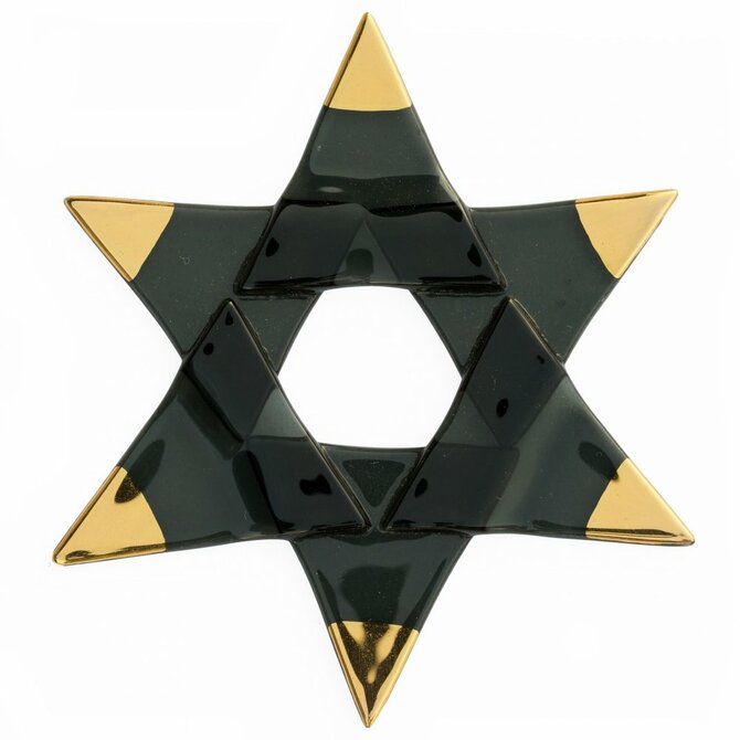 WAGA - Vánoční skleněná hvězda černá - zlaté hroty